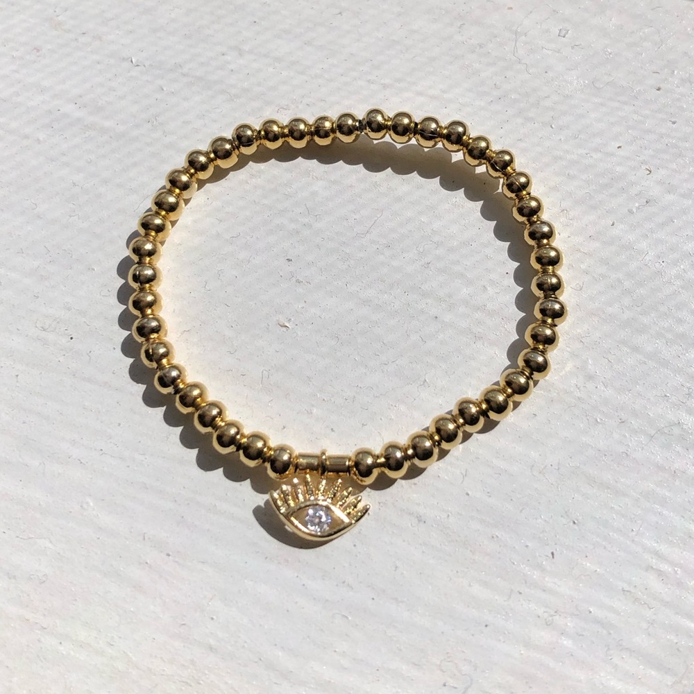 24k Gold MicroPave “Evil Eye” Elastic Bracelet 3MM